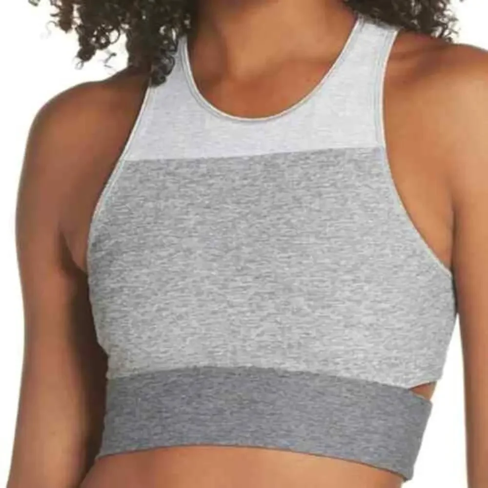 Outdoor Voices Slashback Tri-Tone Grey Crop Top Sports Bra‎ Women's Size Small S